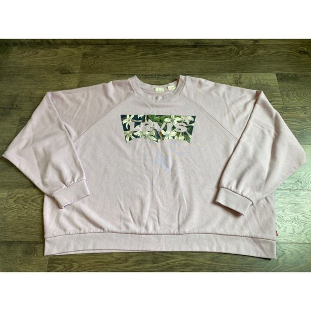 EUC Womens Levi's Long Sleeve Sweatshirt Crewneck Pink Floral Logo Size 3XL